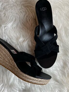 UGG Black Woven Platform Wedge Sandals